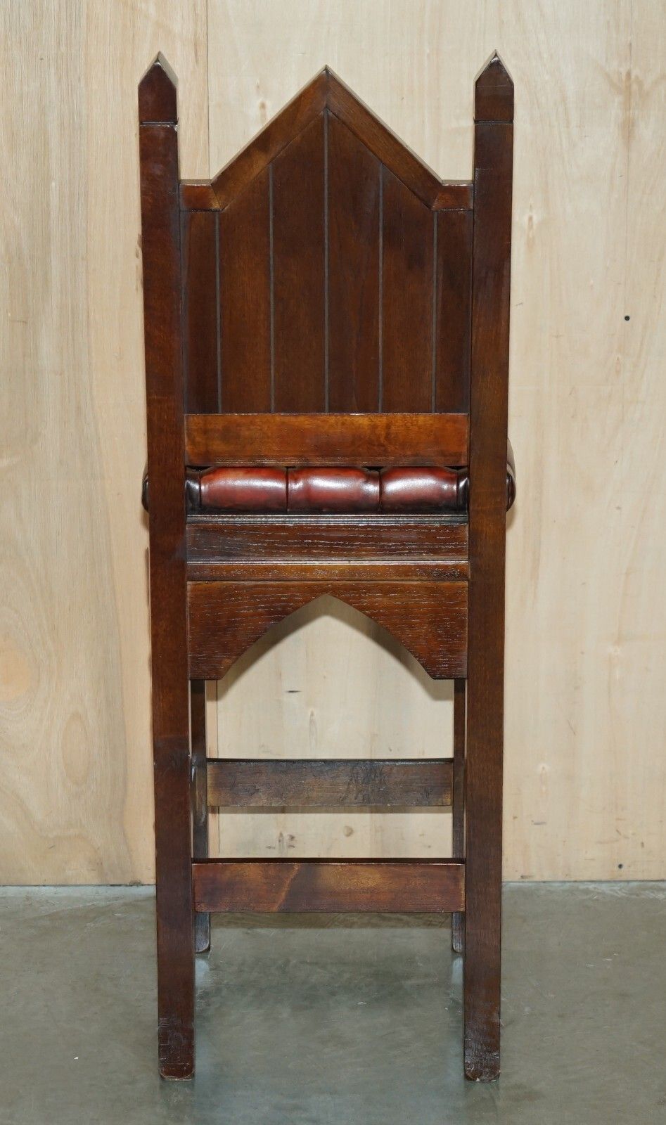 2950.0 Three Restored Brown Leather Chesterfield Gothic Steeple Kitchen Bar Stools 3 photo