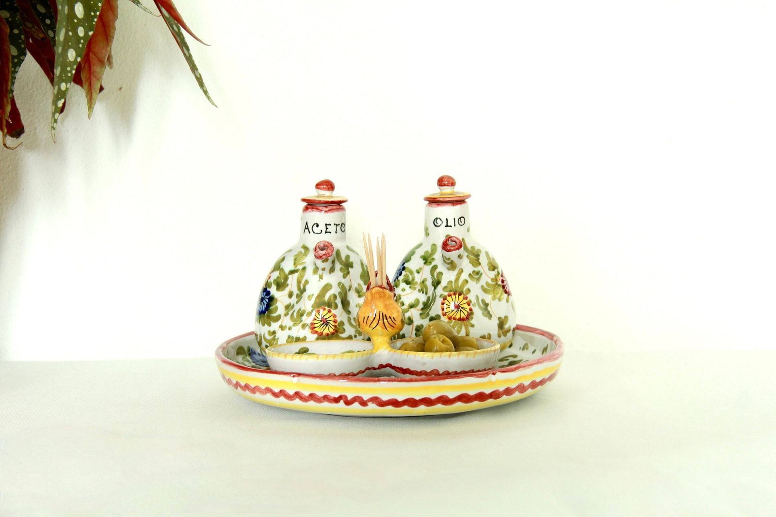 Olio E Aceto, Vintage Hand  Crafted Oil And Vinegar Set From Deruta, Italy, 1970s