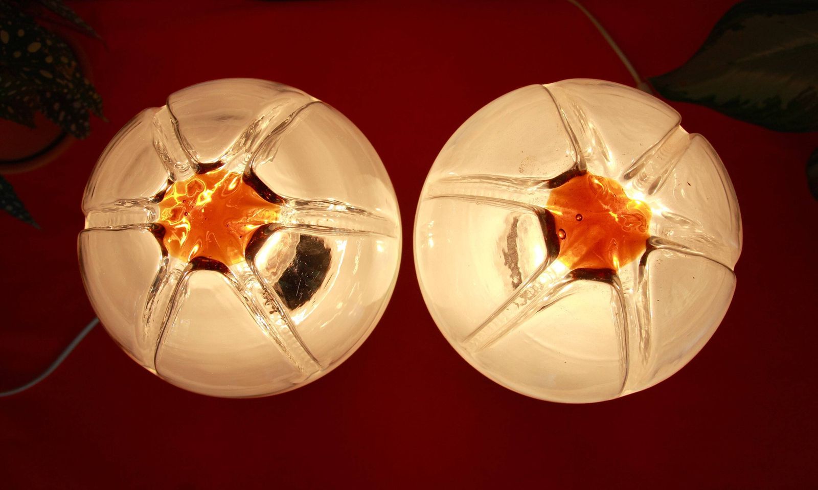 photo furniture Ranuncoli, Space Age Mazzega Murano Swirl Lamps, Set Of 2, Italy, 1970s