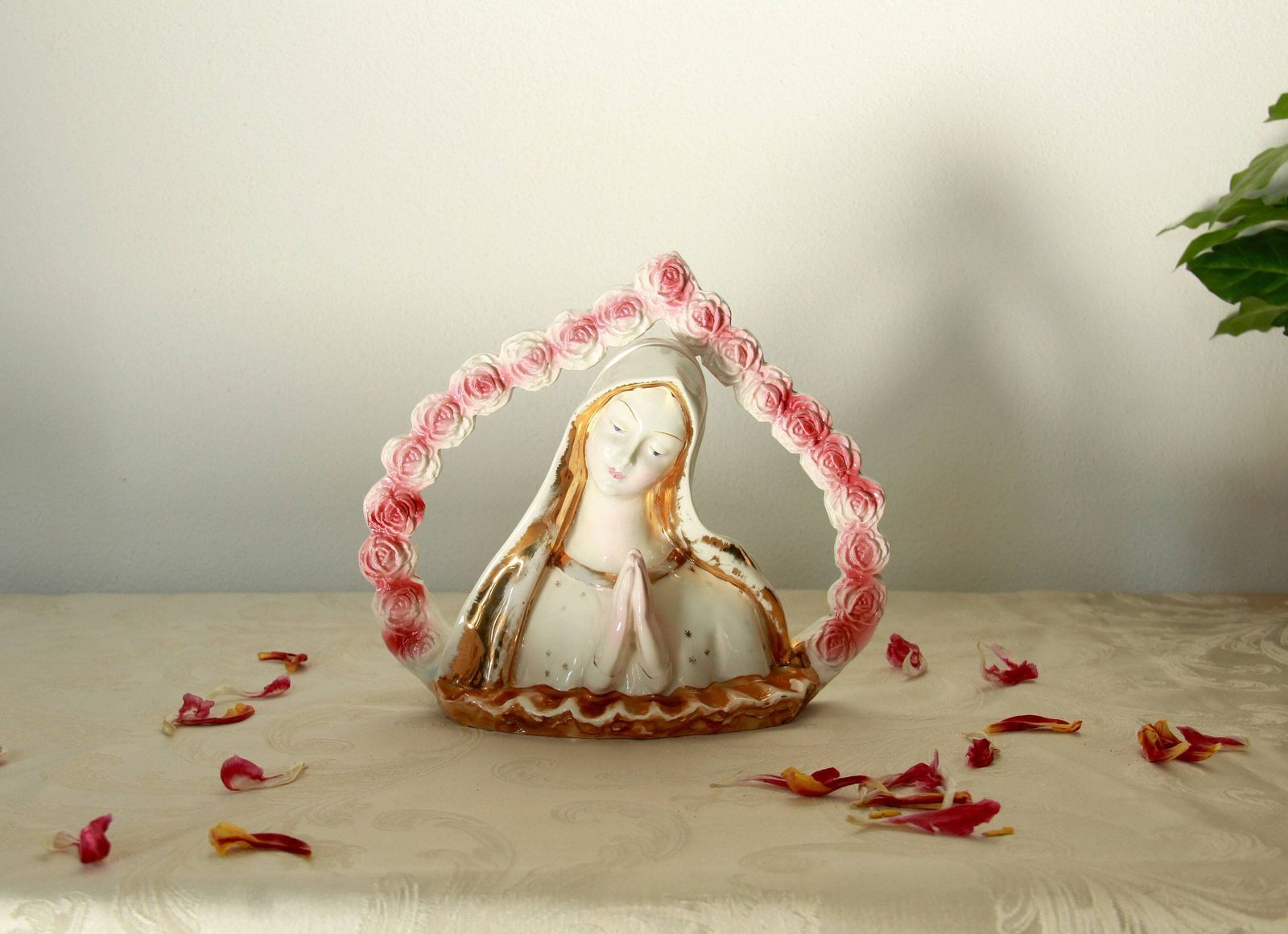 Madonna Delle Rose, Antique Art Deco Saint Mary Sculpture, Italy, 1940s photo furniture