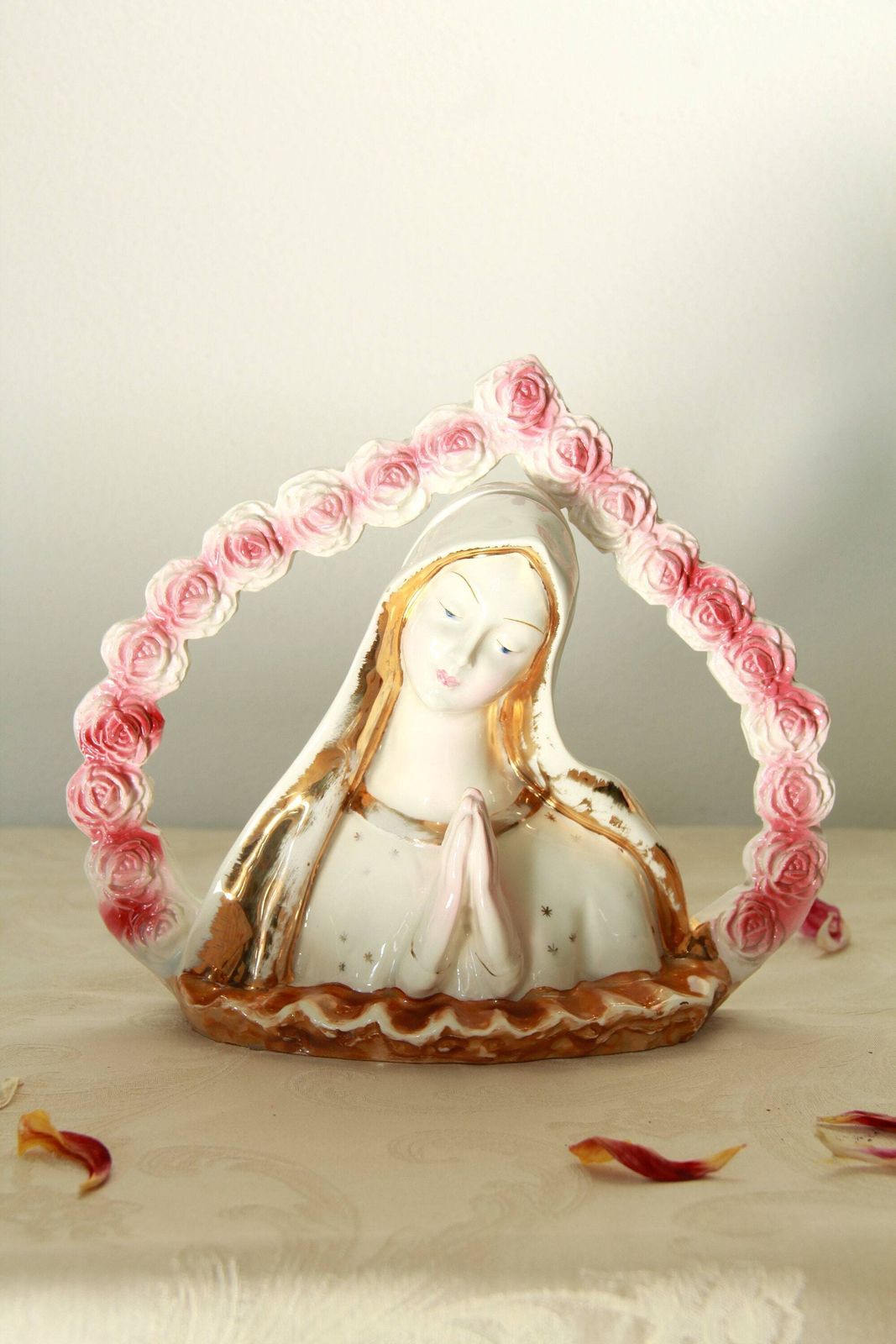 Madonna Delle Rose, Antique Art Deco Saint Mary Sculpture, Italy, 1940s photo vintage