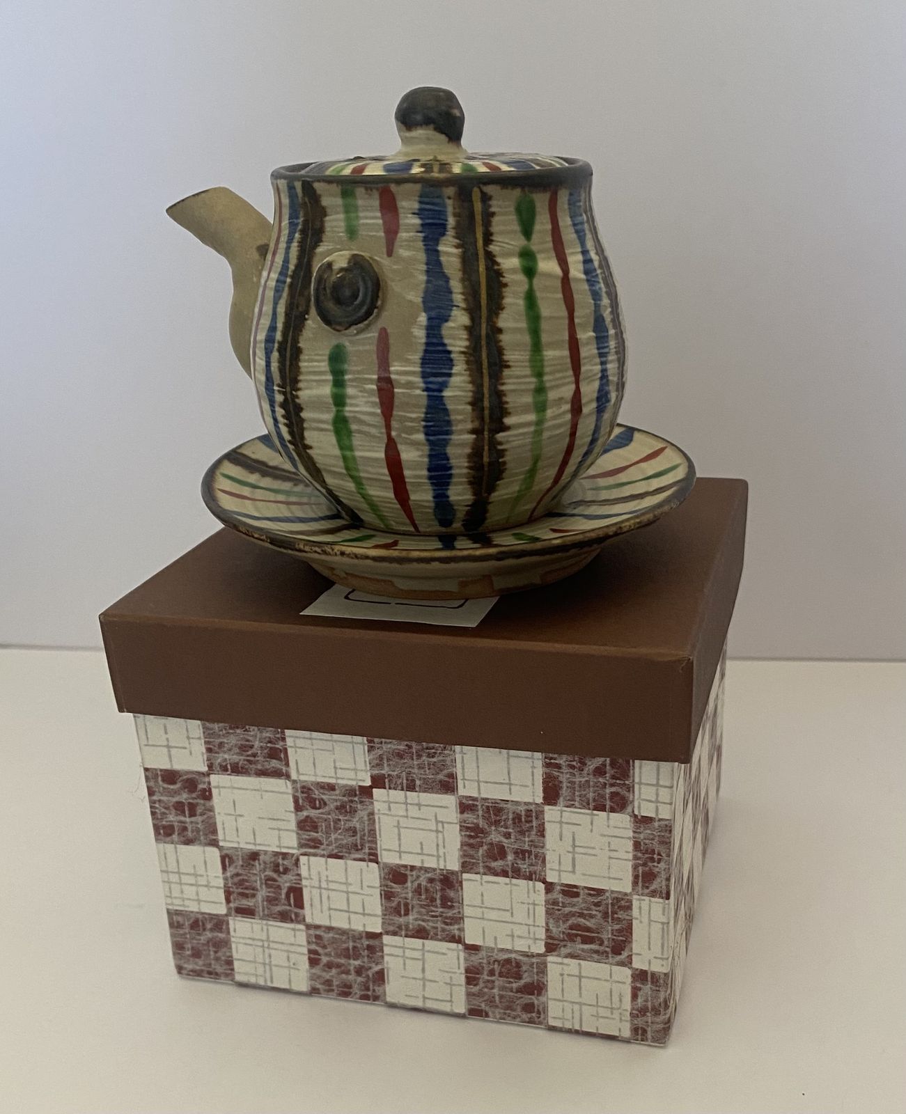 Original, Kitomizu Ware, Stoneware Teapot And ‘Water Bucket’ With Intricate ‘Snake Grass Design. photo vinterior