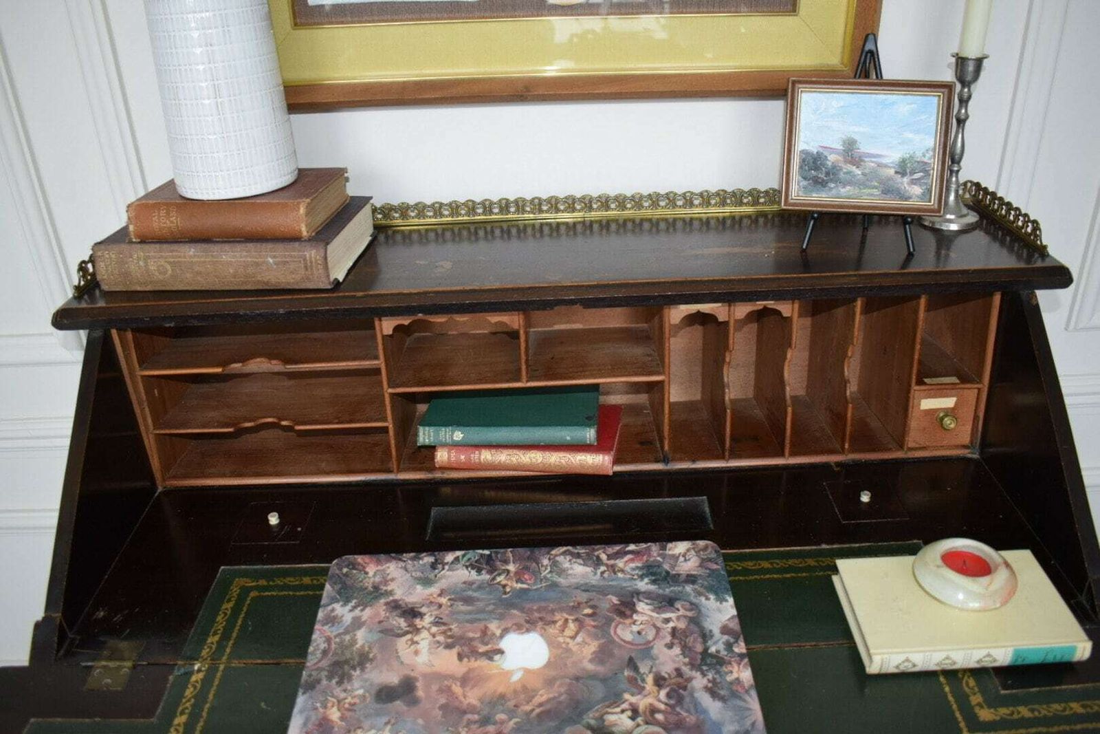 photo furniture Charming Late 19th Century Edwardian Mahogany Bureau With Brass Gallery Rail