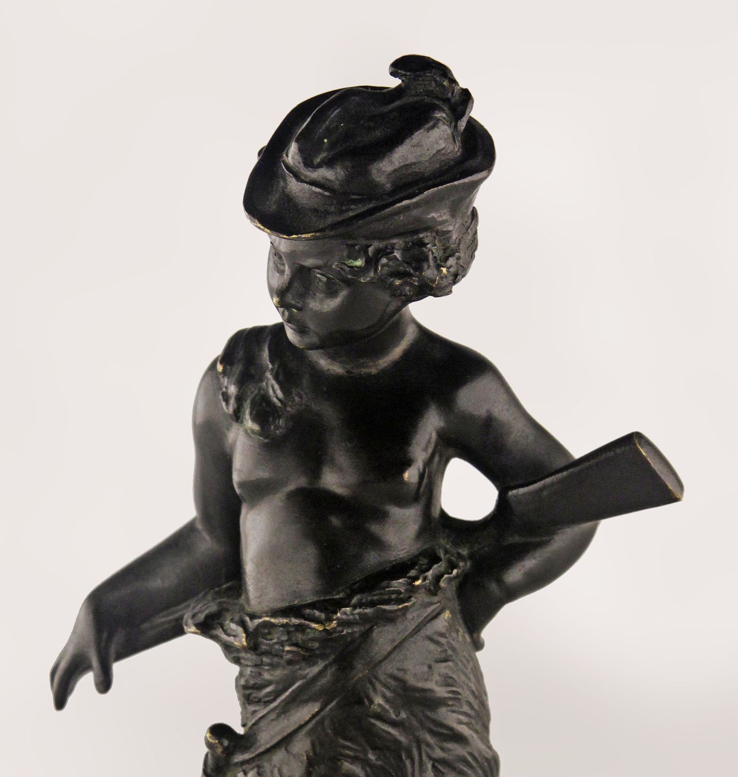 photo furniture Late 19th Century Romantic French Black Patina Bronze Sculpture Of A Hunter Boy With Riffle