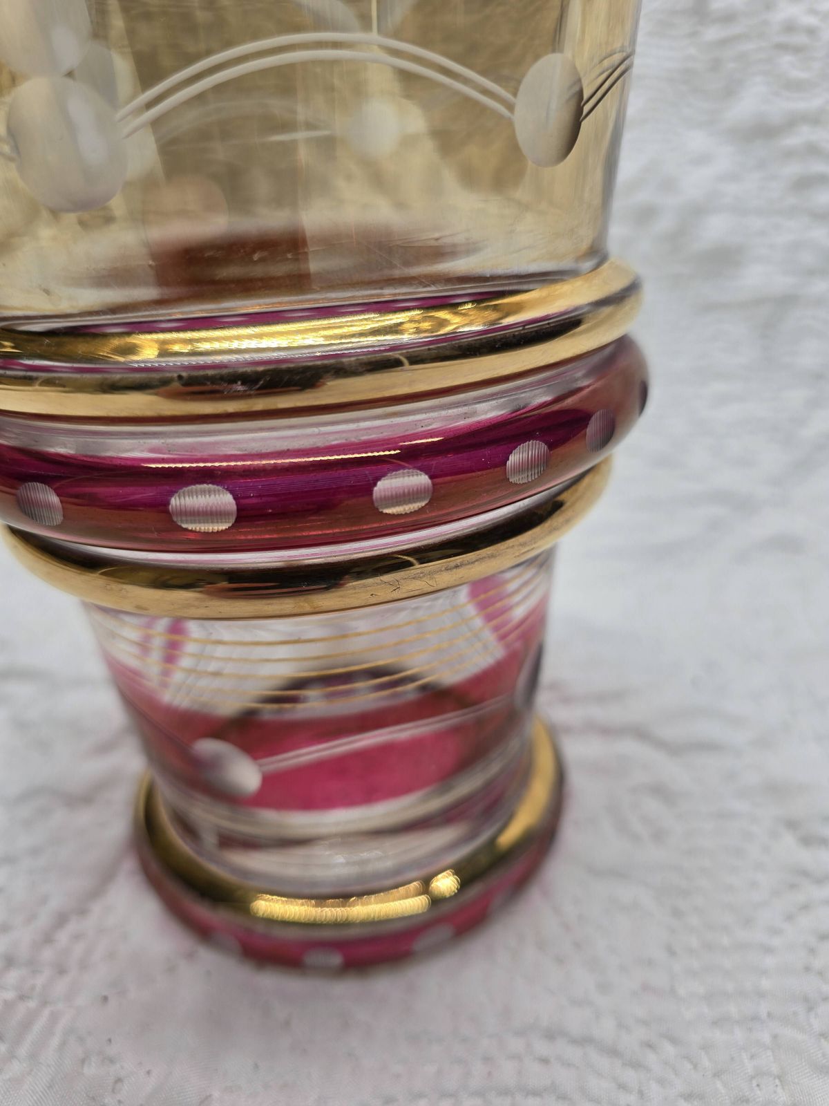 50s Vase With Gold And Burgundy Decor photo for sale