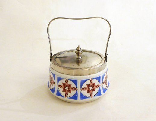 Art Deco Candy / Sugar Bowl In Earthenware And Metal From Gebrüder Mehner, Former Czechoslovakia, 1920s