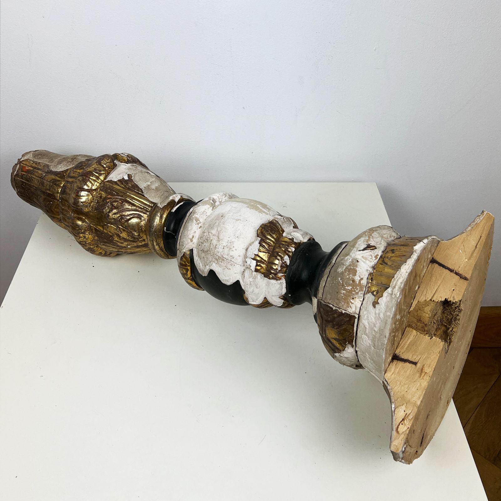 photo for sale 1700's Large Salvaged Gilt Wood Fragment, Baroque Altar Candlestick Base