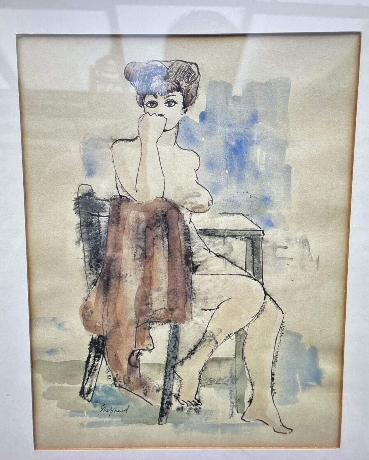 Portrait Of A Seated Model In Pen And Water Colour By Sydney D’horne Shepherd. (1909 To 1993)
