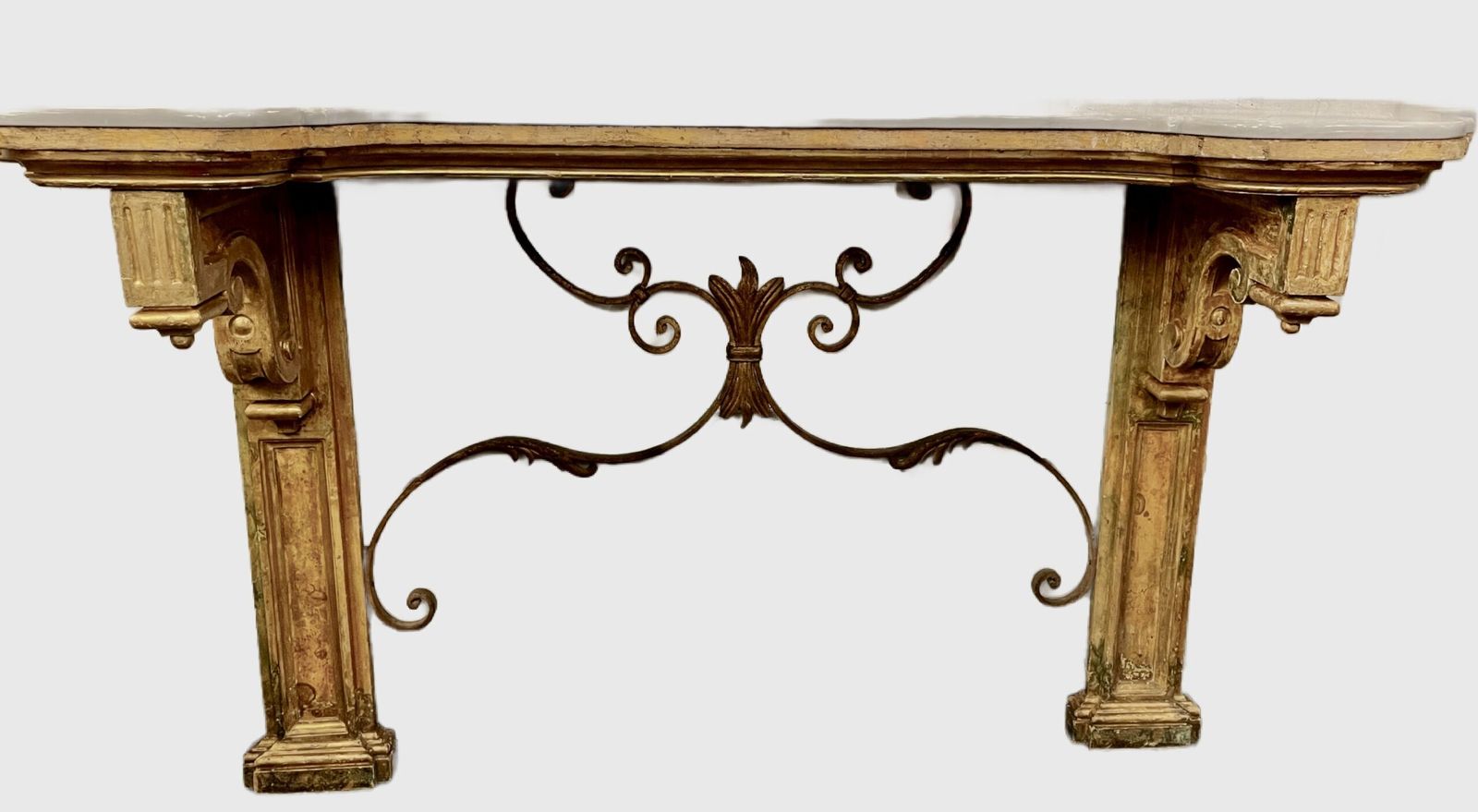 18th Century Italian Polychrome Consol With A White Marble Top.