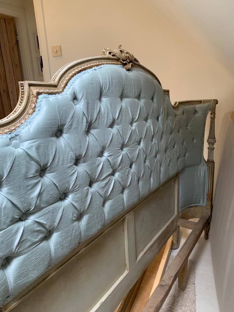 19th Century French Bed Reupholstered In Raw Silk. photo furniture