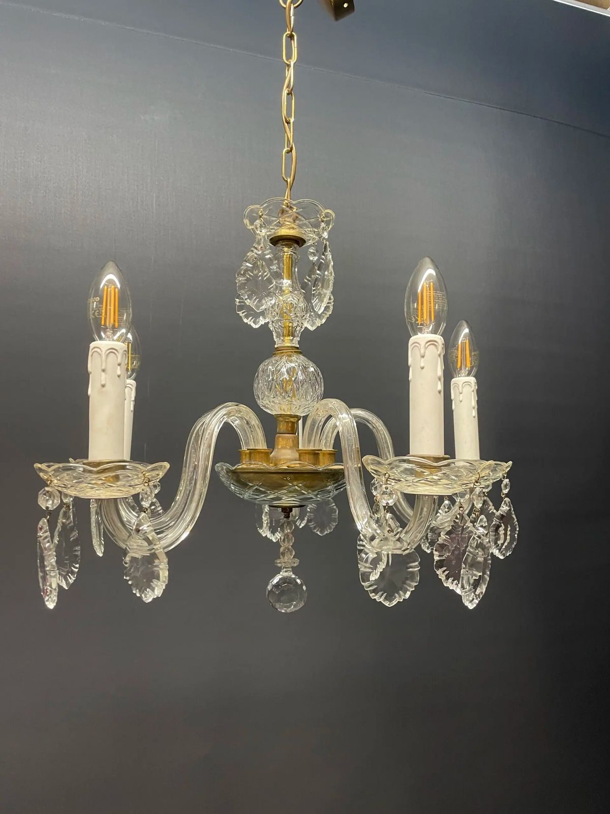 Elegant Italian Crystal Chandelier With Glass Arms And 4 Lights.