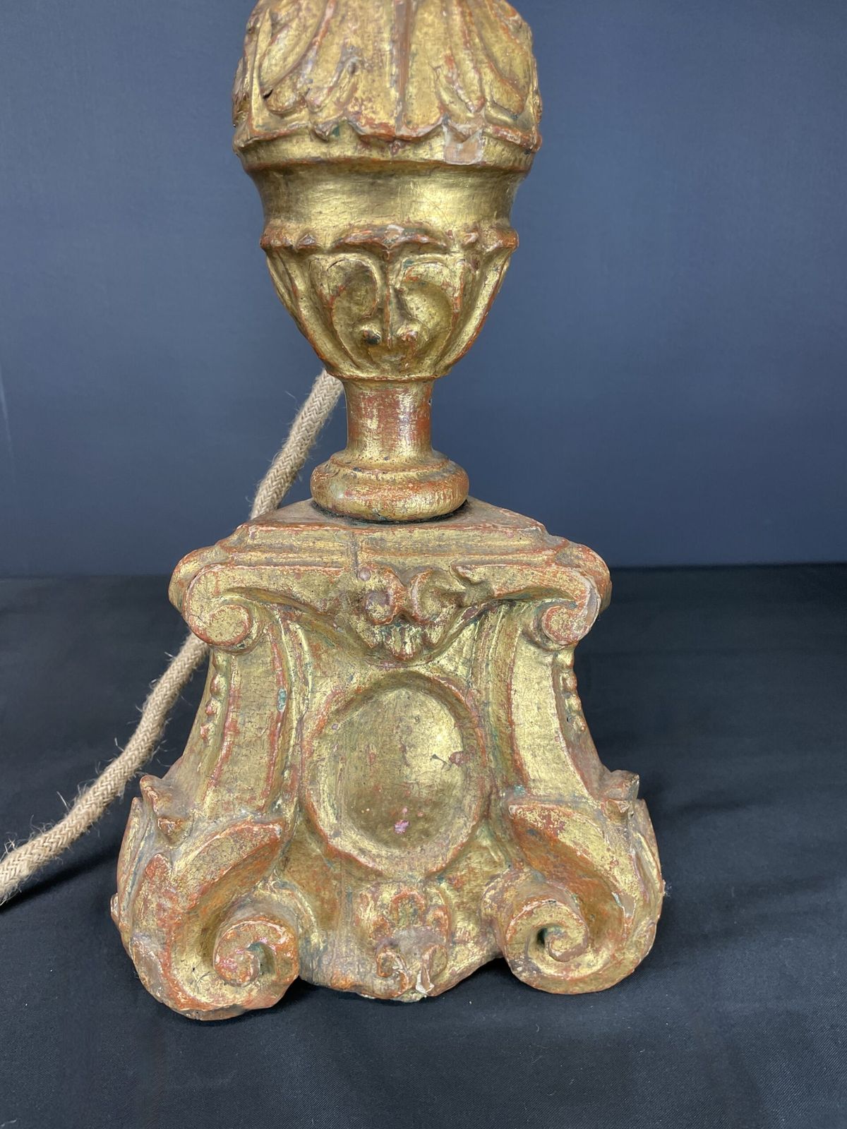 19th Century Church Candlestick Converted Into A Lamp With A Bespoke Handmade Shade. photo for sale
