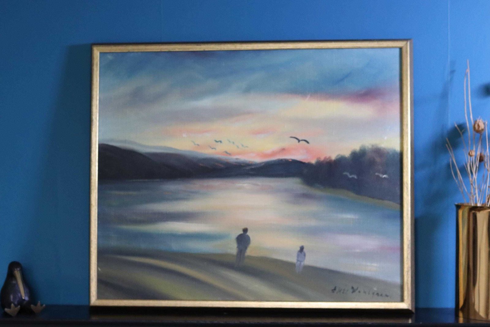 Swedish Original Oil On Canvas Painting "A Walk"  By Eric Wahlgren  Vintage & Framed photo Art