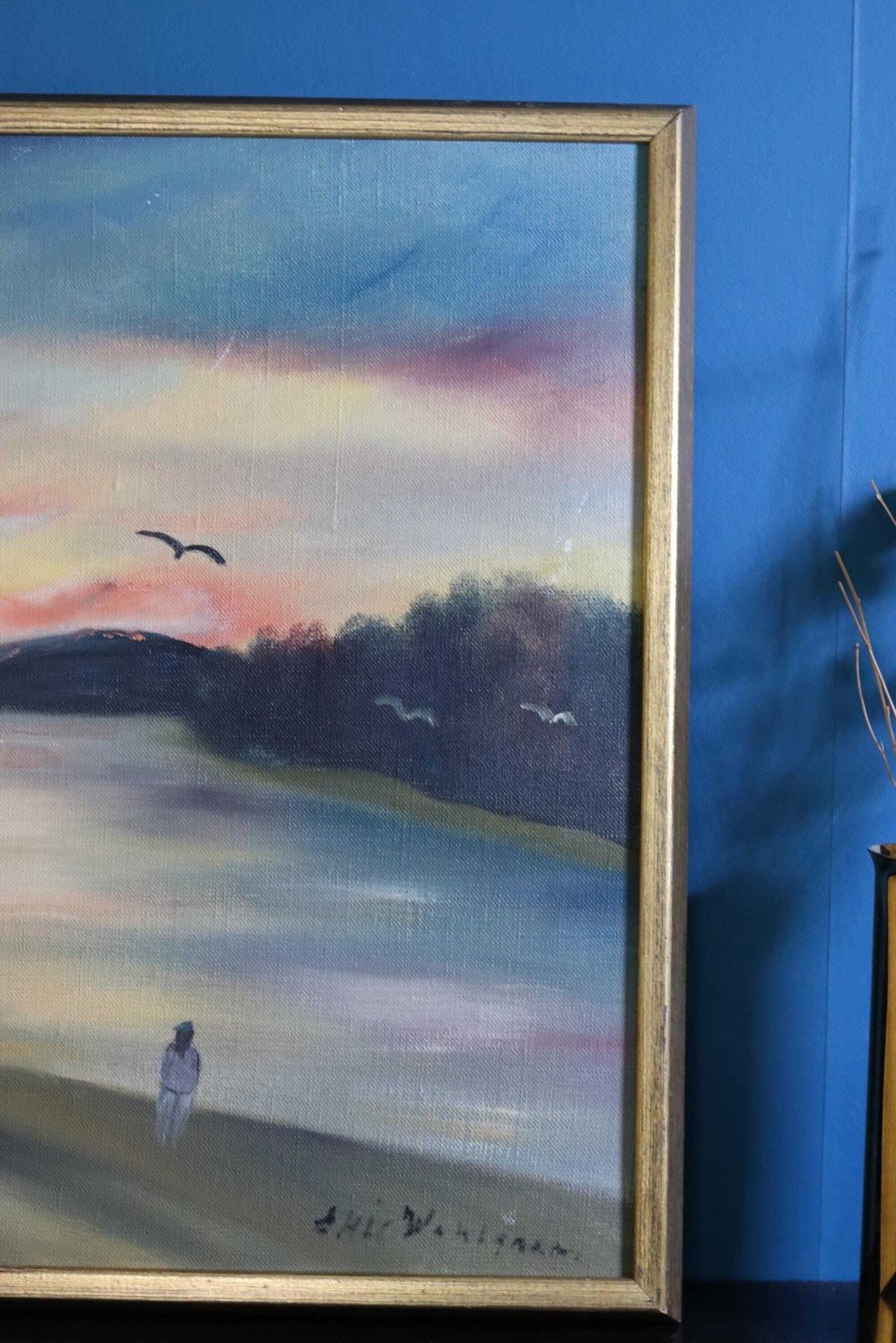 Swedish Original Oil On Canvas Painting "A Walk"  By Eric Wahlgren  Vintage & Framed photo 195.0