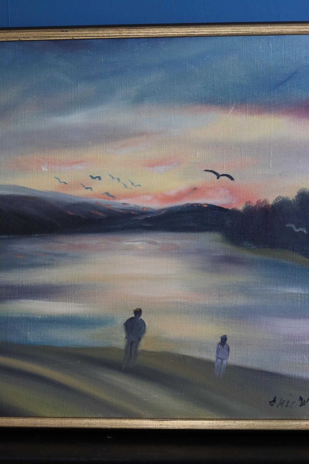 Swedish Original Oil On Canvas Painting "A Walk"  By Eric Wahlgren  Vintage & Framed photo buy