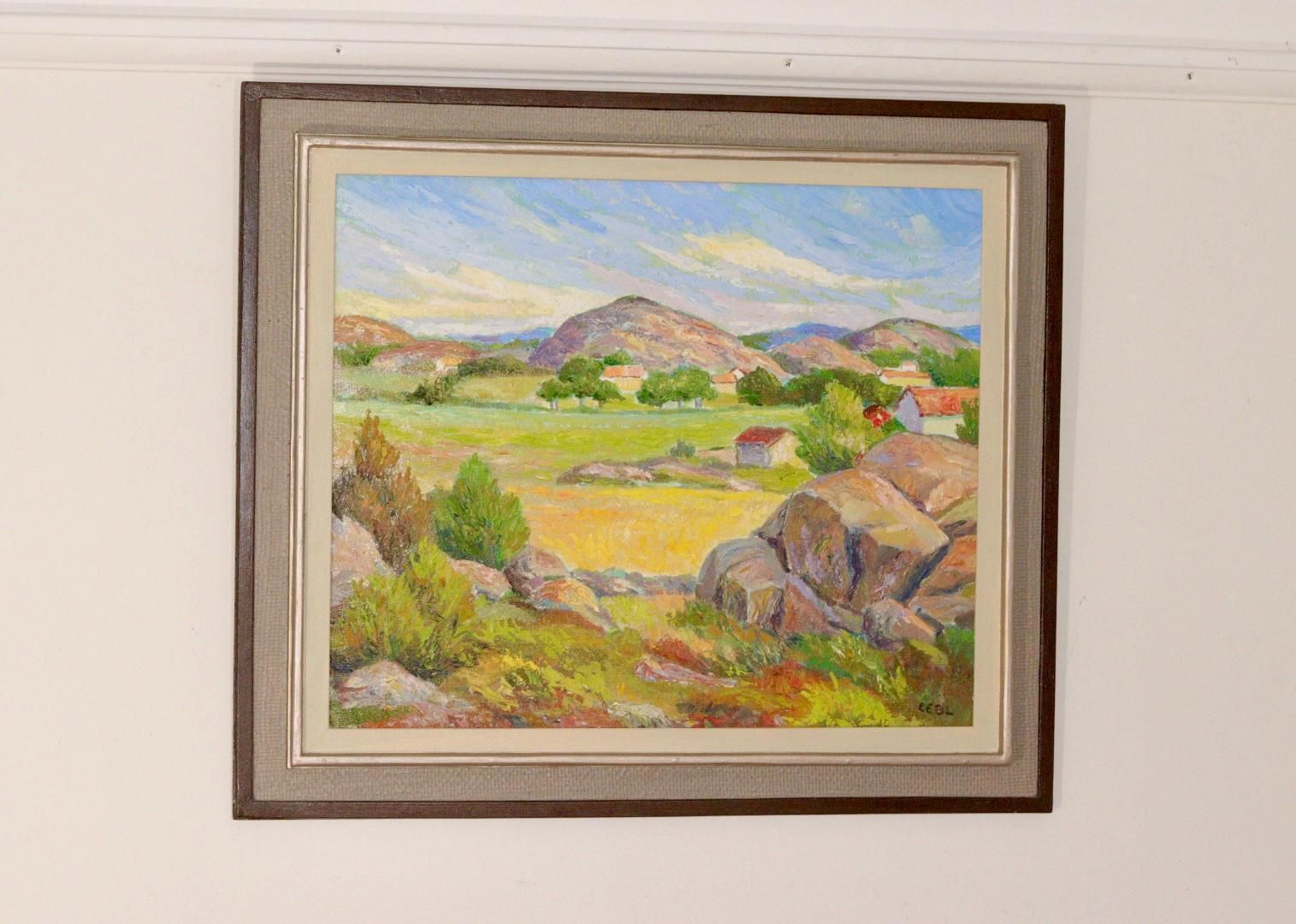 Mid Century Original Swedish Oil On Canvas "Landscape "   Vintage & Framed photo furniture