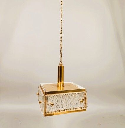 Mid Century  Chandelier By Malmö Metallvarufabrik With Pressed Orrefors Glas 1970 S