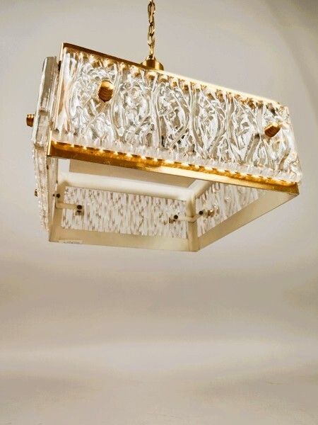 Mid Century  Chandelier By Malmö Metallvarufabrik With Pressed Orrefors Glas 1970 S photo 950.0