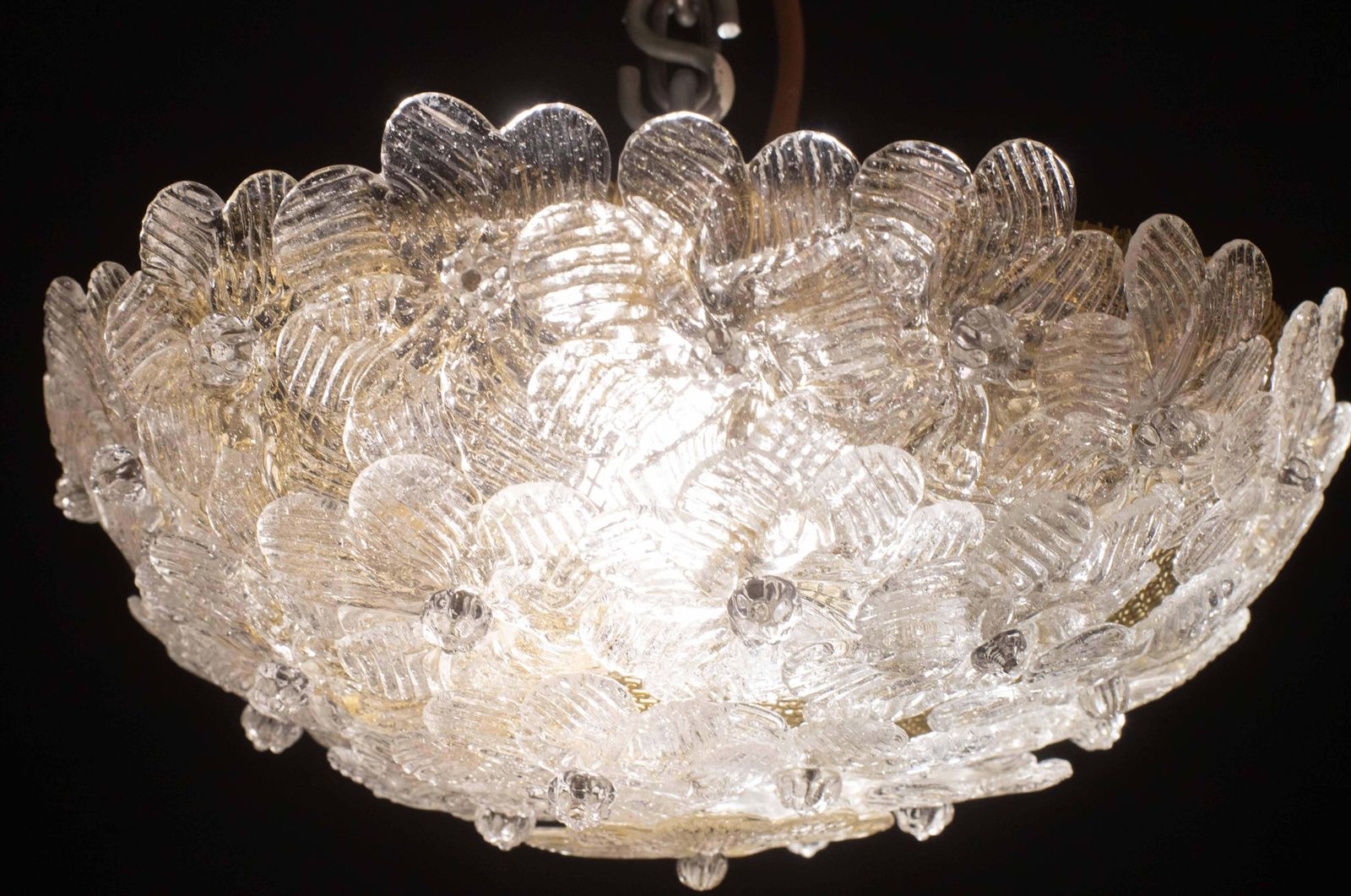 Elegant Murano Ceiling Light Gold And Trasparent Flower By Seguso For Venini photo buy