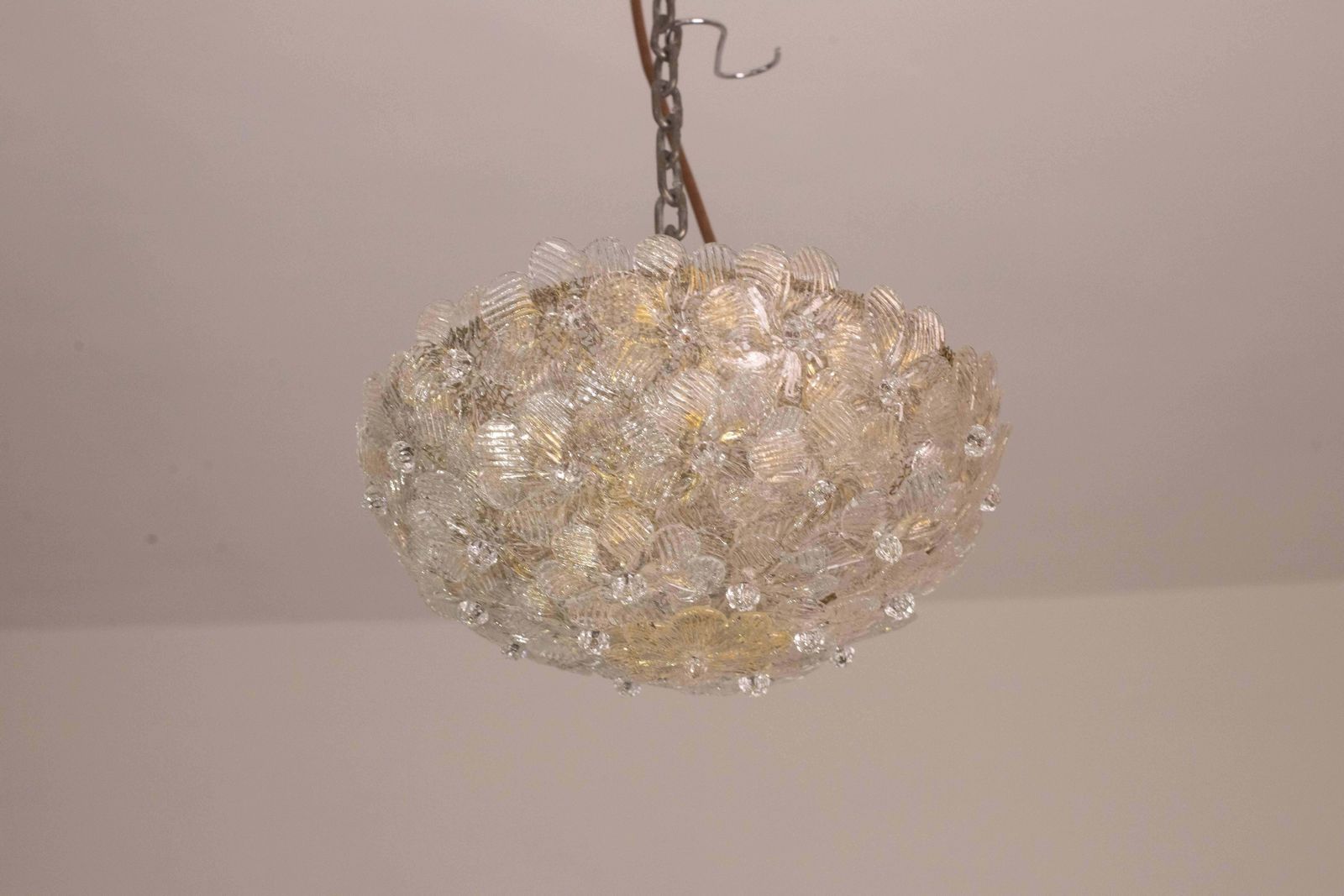 1522.0 Elegant Murano Ceiling Light Gold And Trasparent Flower By Seguso For Venini photo