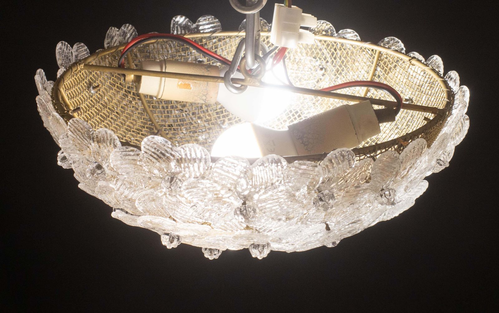 photo vintage Elegant Murano Ceiling Light Gold And Trasparent Flower By Seguso For Venini