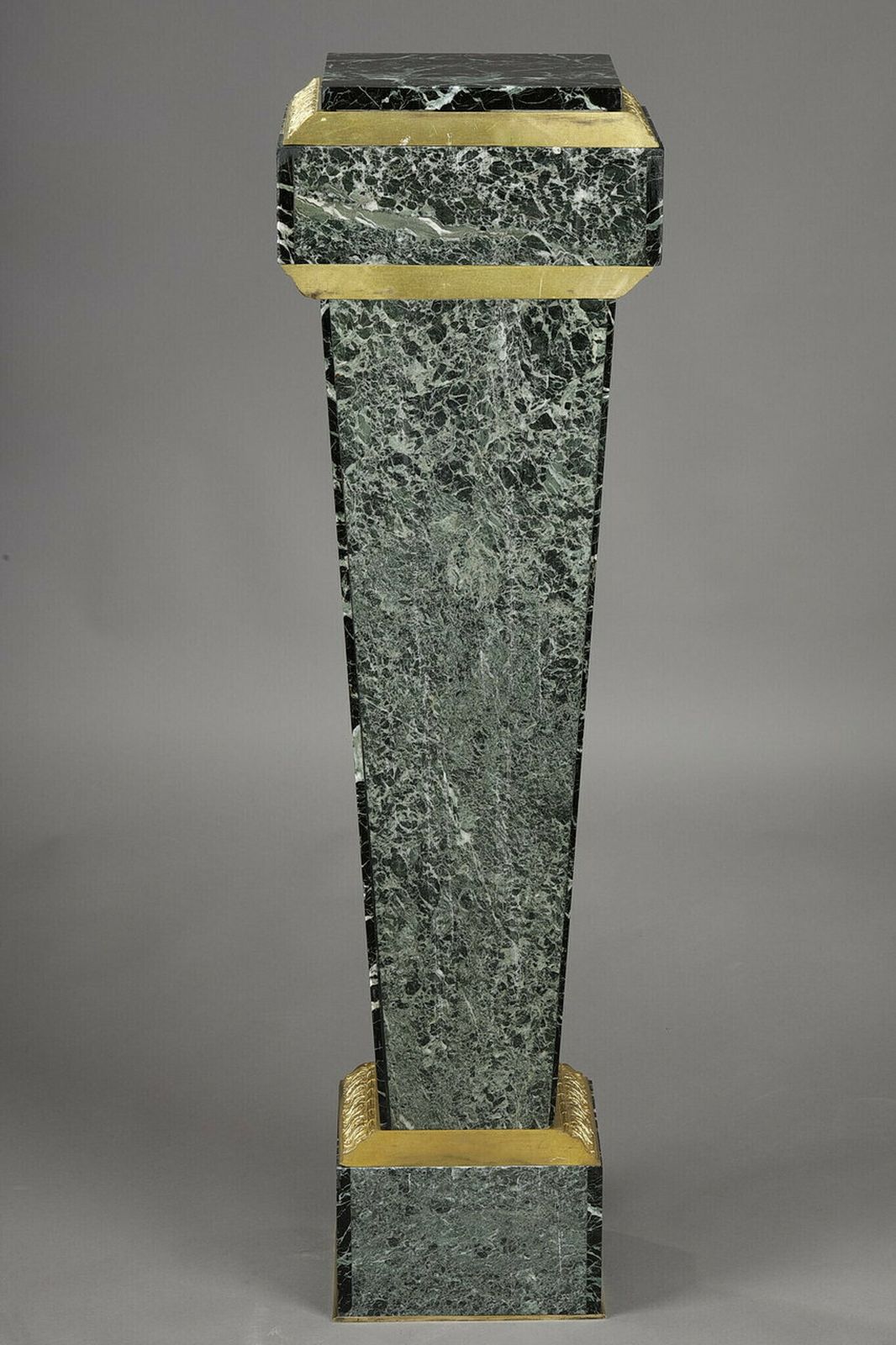 Home Decor Column In Green Marble Veneer And Gilt Bronze Decoration, Empire Style photo