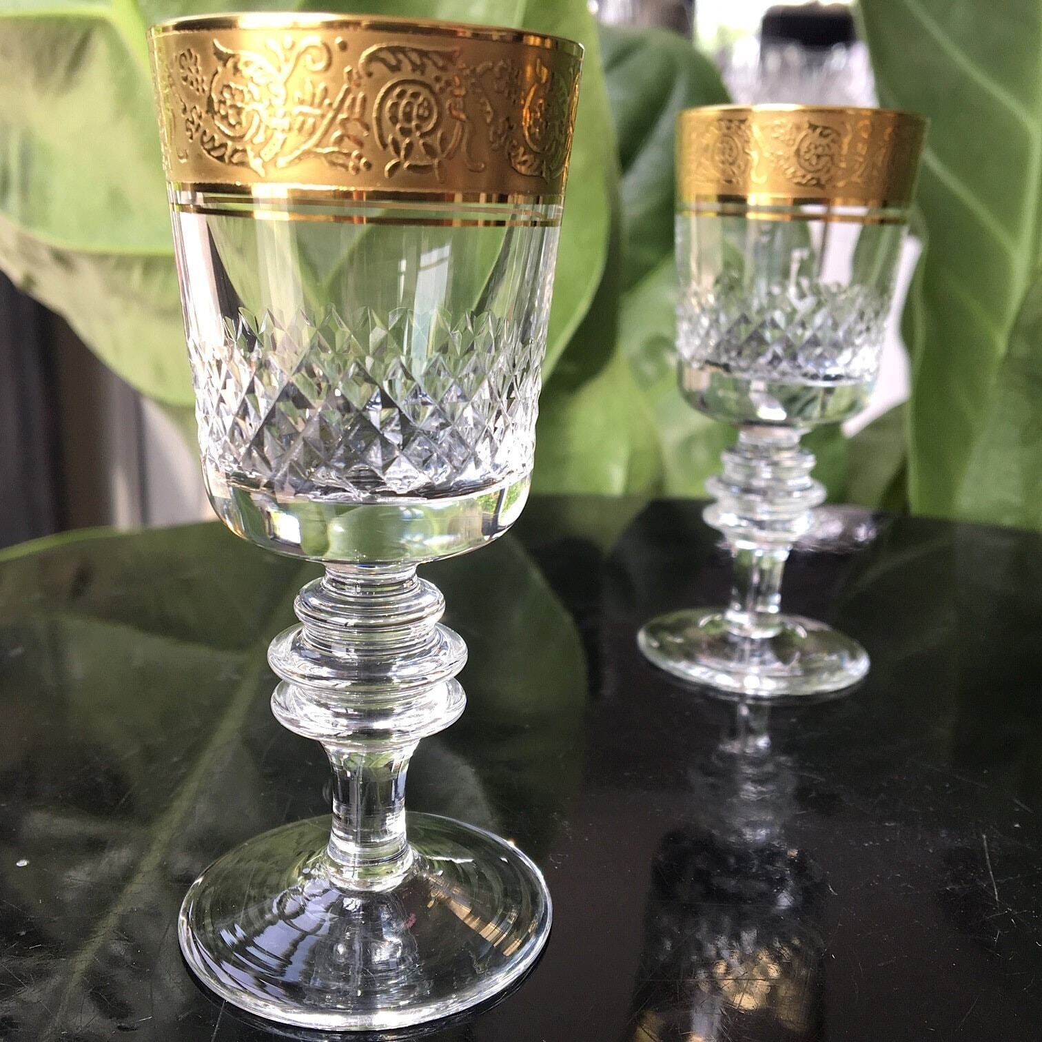 Kristallen Voetglazen | 4 Stuks | Likeurglazen | 24k Goud | Theresienthal (Mintonborde) photo furniture