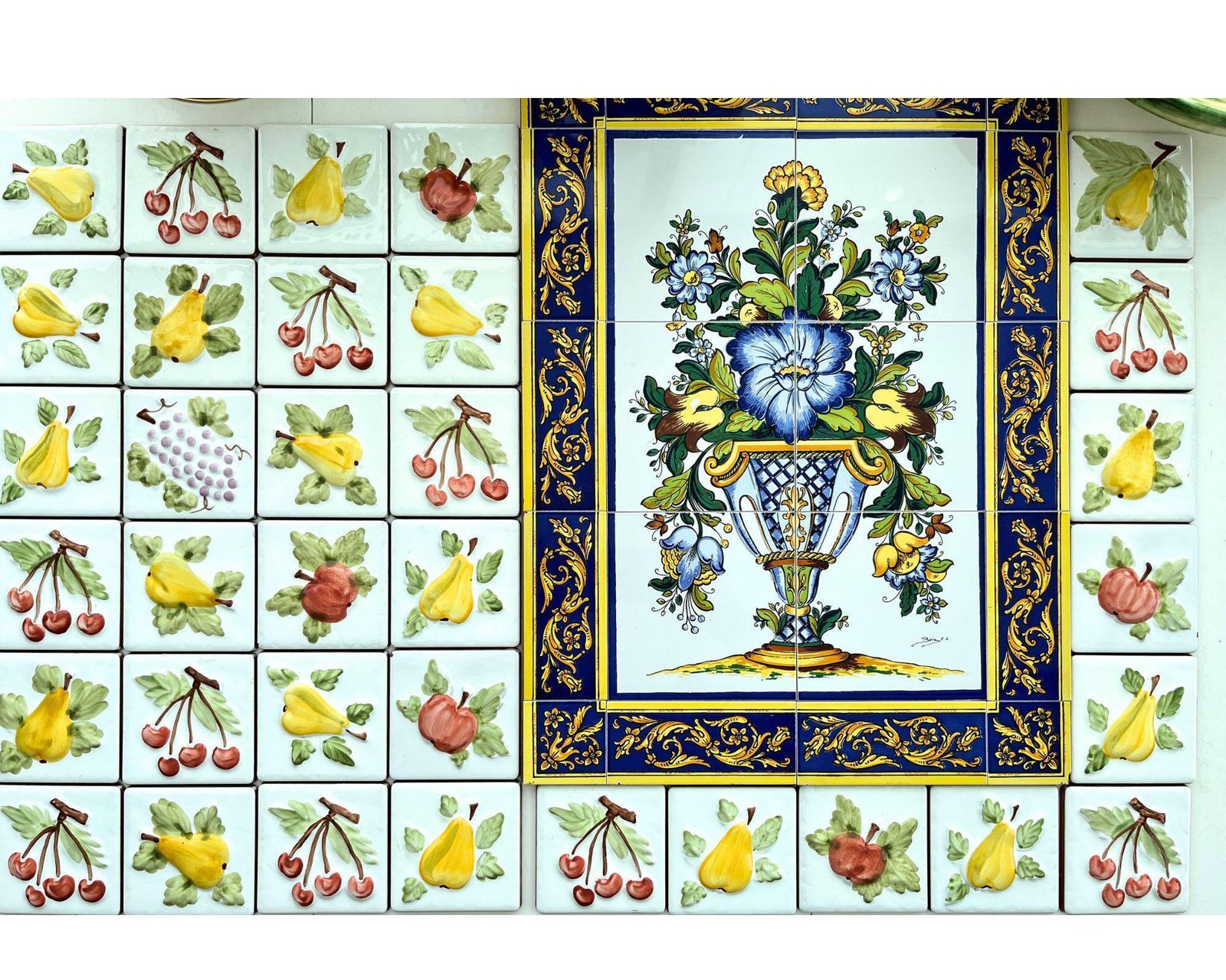 photo furniture Majolica Handpainted Ceramic Tiles | Fruit Flower Decor | Kitchen Backsplash | 50s