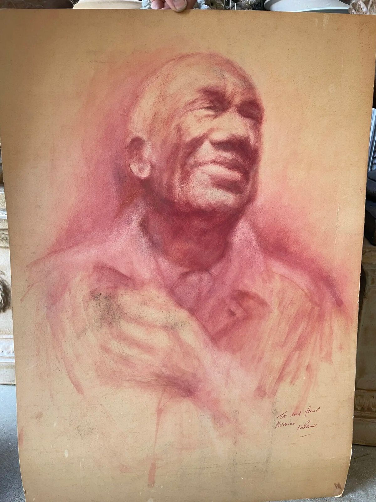 Double Portrait Of A Male Head In Pastel, By Ken Paine Ps Spf (1926  2020)