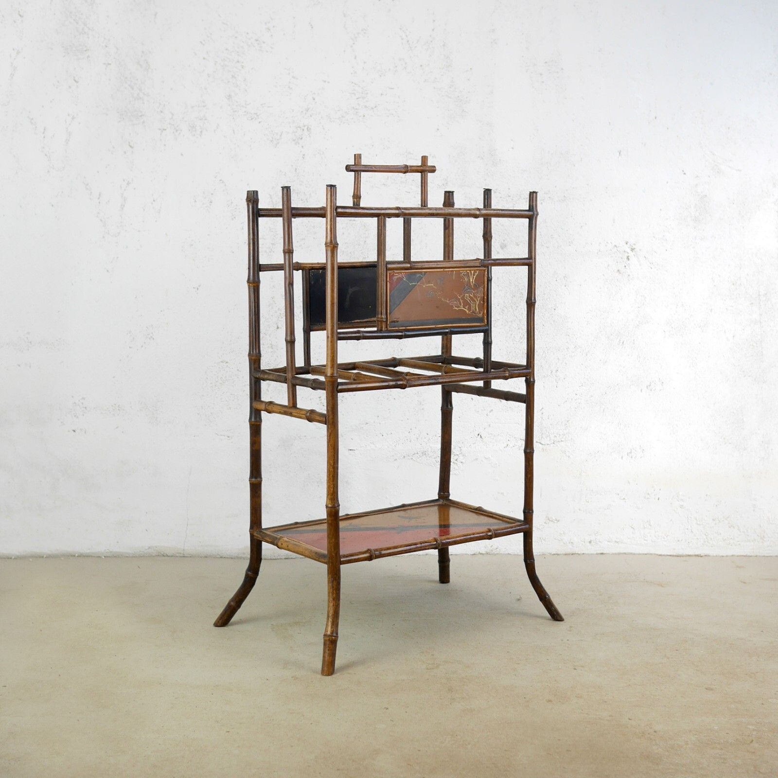 Aesthetic Movement Hand Painted Bamboo Magazine Rack Stand Antique #102827