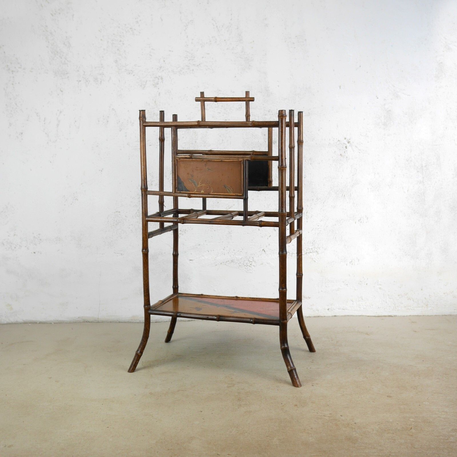 Aesthetic Movement Hand Painted Bamboo Magazine Rack Stand Antique #102827 photo furniture