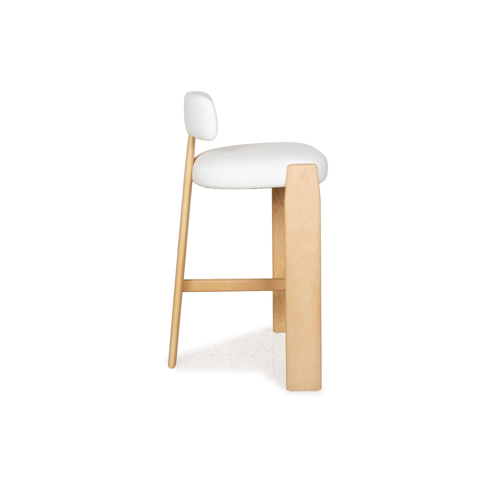 Tabouret de bar Andreu World Oru en cuir blanc et bois brun photo vintage