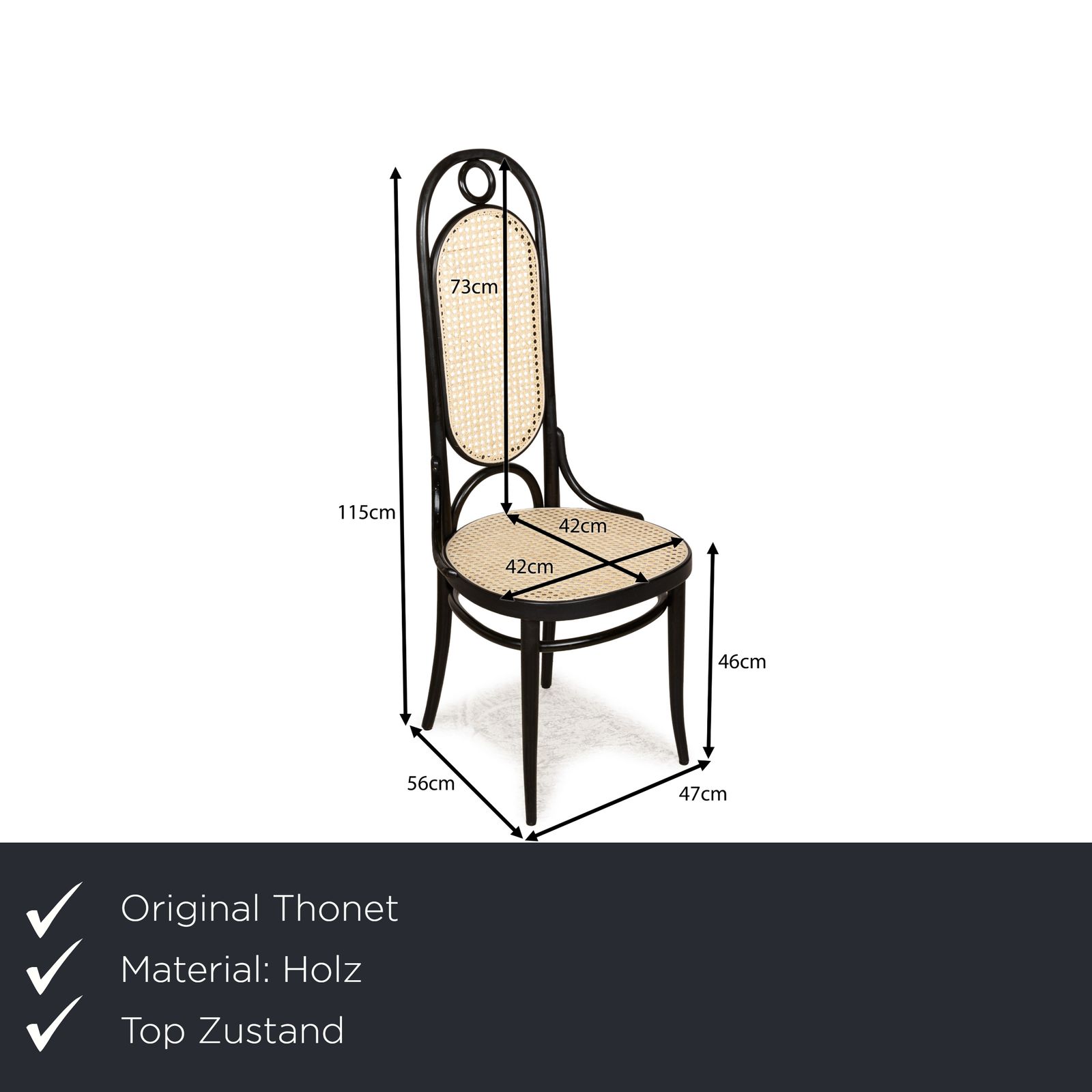 Thonet No. 207 R Wooden Chair Dining Room Brown Black Coffee House photo furniture