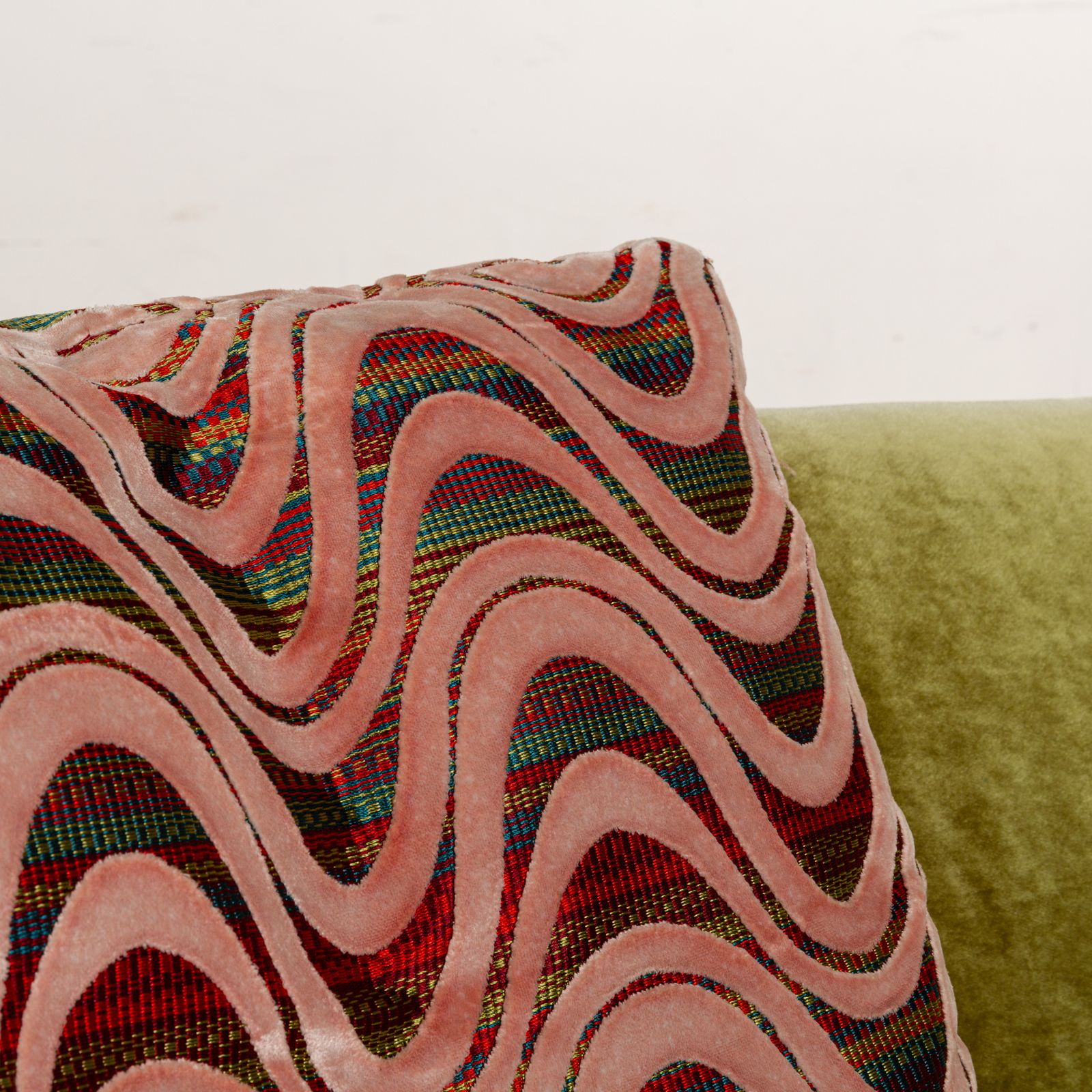 Bretz Croissant Fabric Three Seater Green Velvet Sofa photo for sale