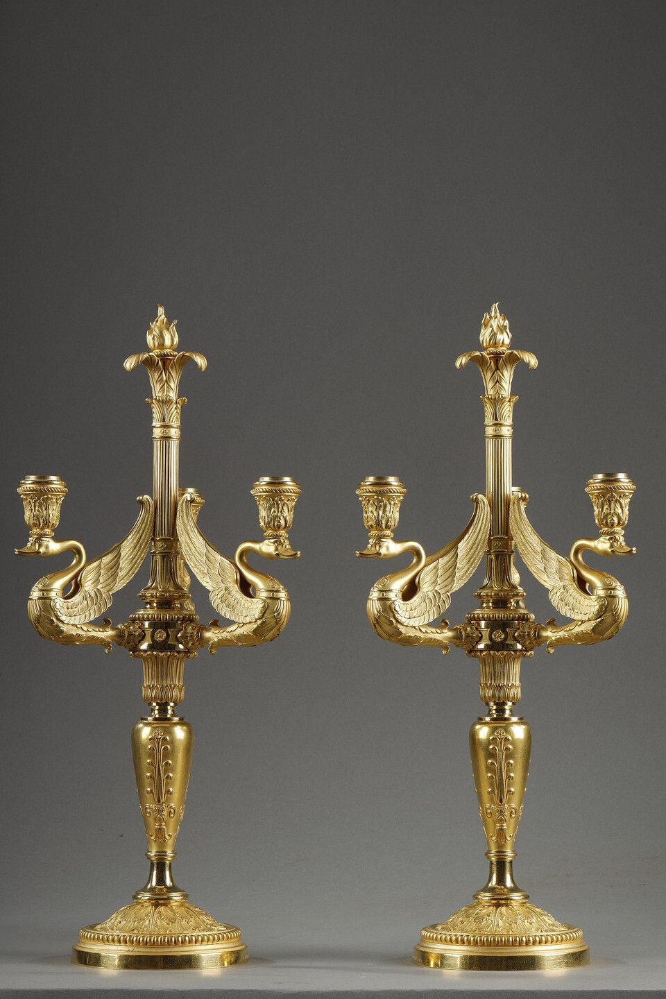 Pair Of Three Light Torches In Chased And Gilded Bronze, Signed Barbedienne photo furniture
