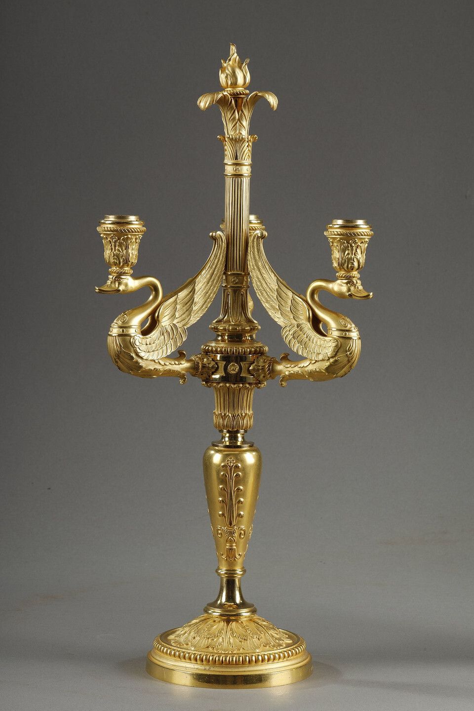 Pair Of Three Light Torches In Chased And Gilded Bronze, Signed Barbedienne photo vintage