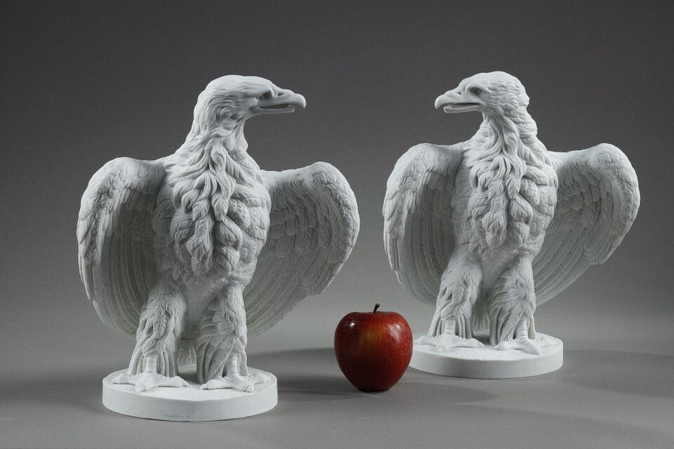 Pair Biscuit Sculptures Of Napoleon III Eagles photo Art