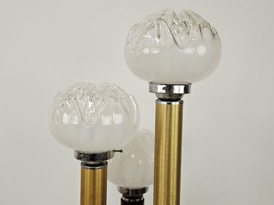 Mid Century Murano Glass 3 Light Floor Lamp In Wood And Metal, 1970s photo furniture