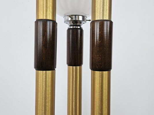 photo vintage Mid Century Murano Glass 3 Light Floor Lamp In Wood And Metal, 1970s