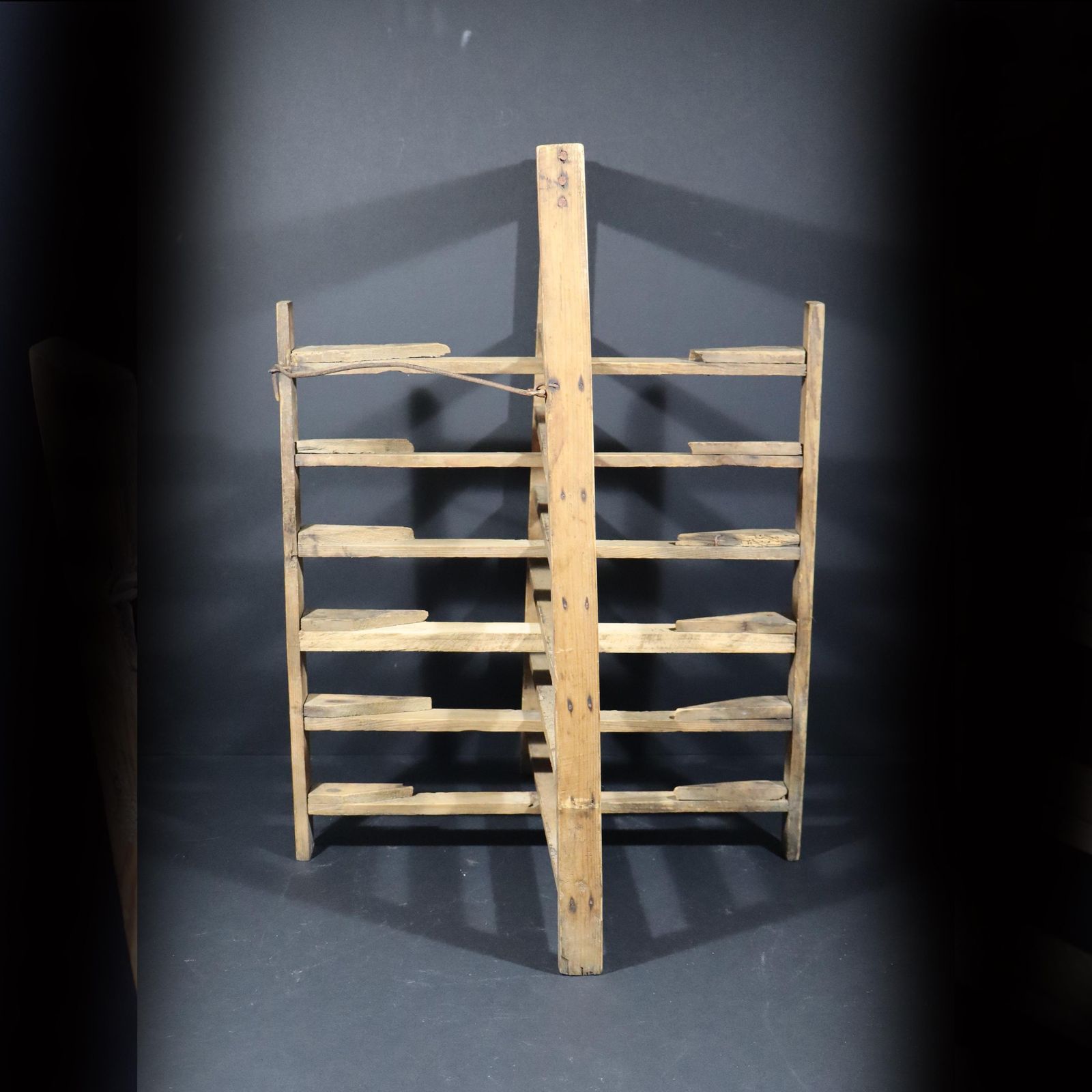 French Wooden Pie Rack Antique Tart Cooling Rack, Wood Plate Stand Bakery Decor photo for sale
