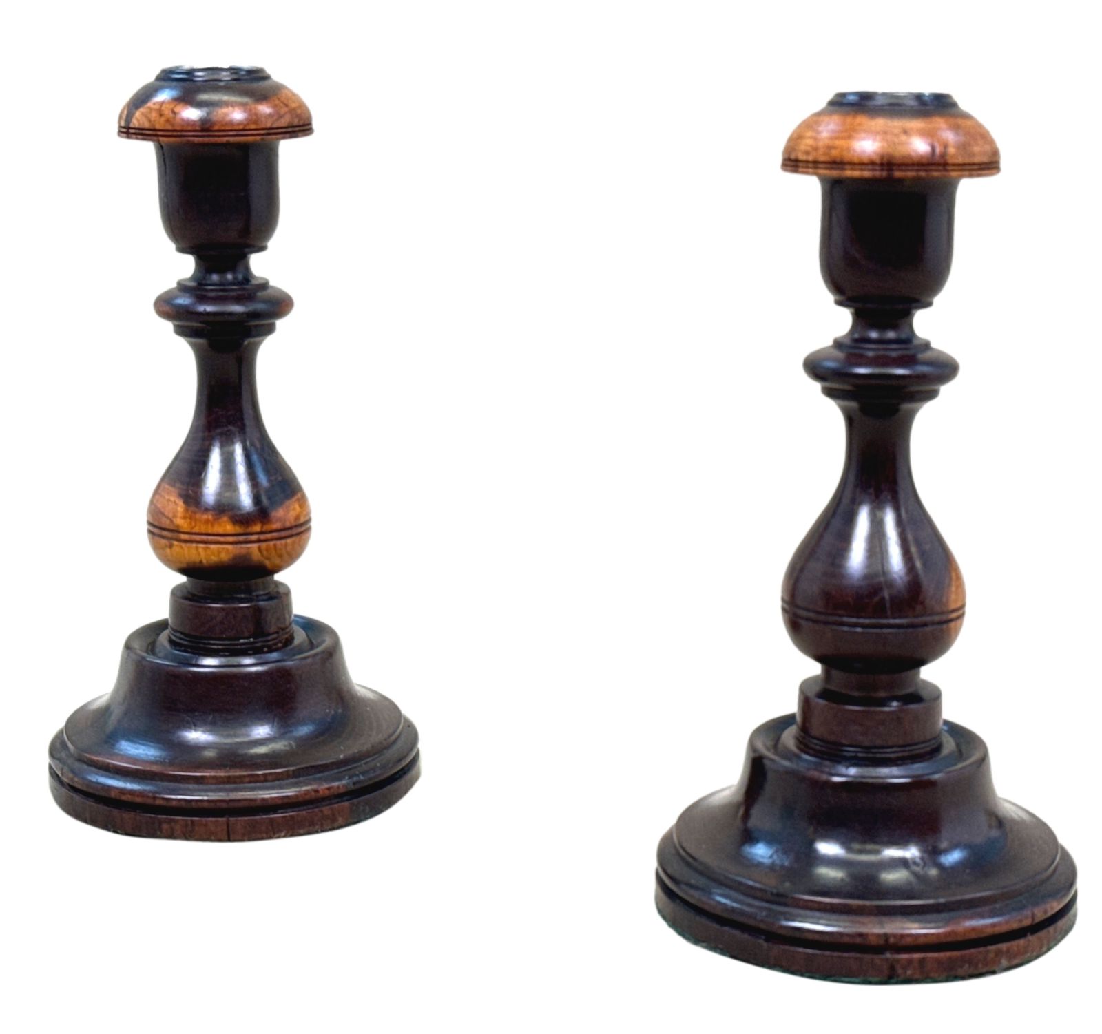 Pair Of 19th Century Lignum Vitae Treen Candlesticks (England, Circa 1830)