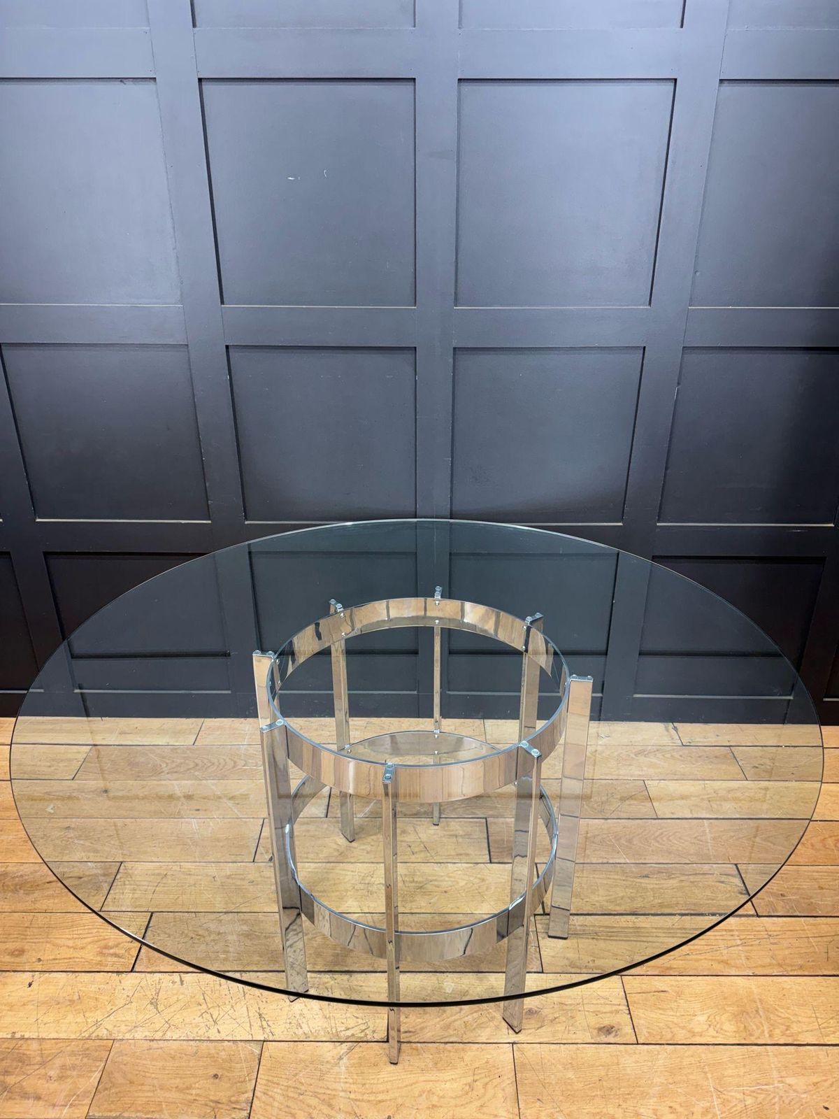 1970s Round Glass Top Chrome Dining Table By Richard Young Merrow Associates photo for sale