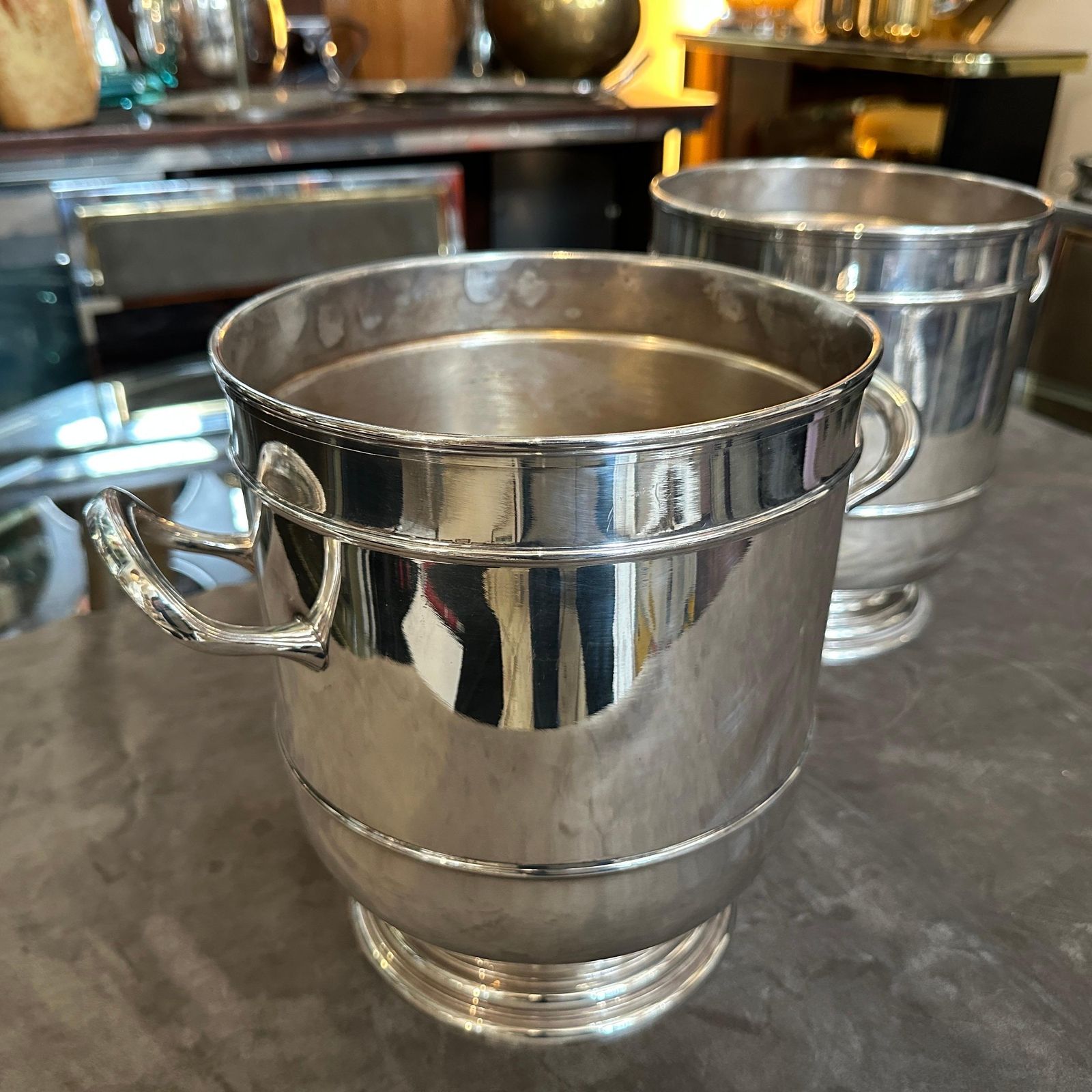 A Pair Of 1970s High Quality Modern Silver Plated Wine Coolers By Sant'andrea photo for sale