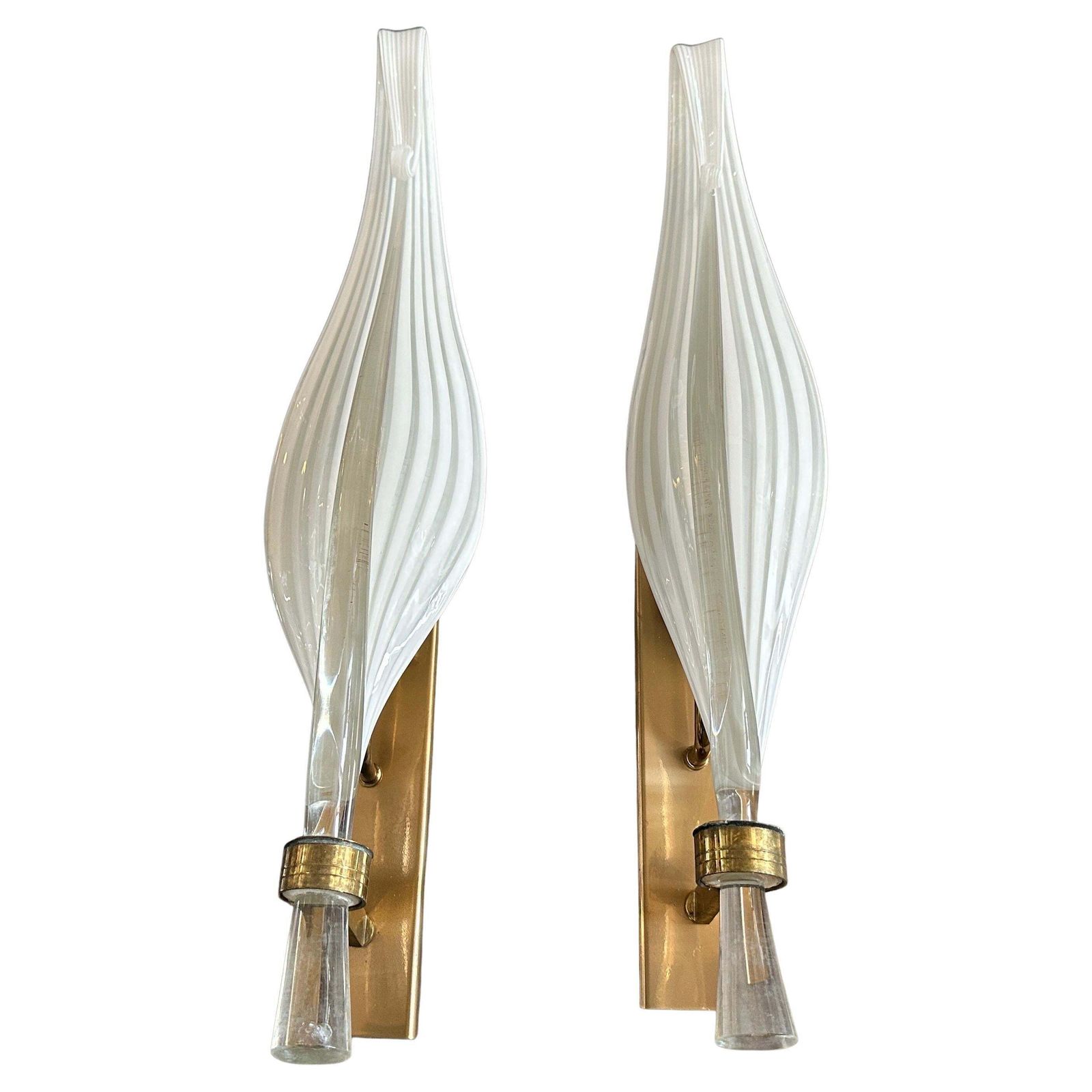 A Pair Of 1970s Mid Century Modern Murano Glass Huge Wall Sconces By Franco Luce