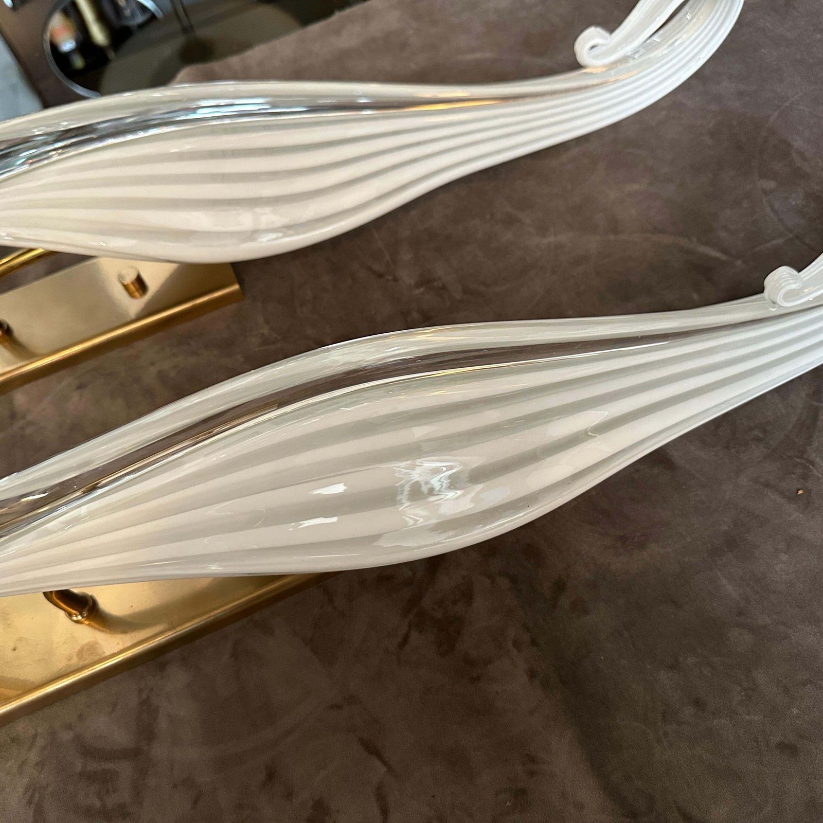 A Pair Of 1970s Mid Century Modern Murano Glass Huge Wall Sconces By Franco Luce photo vinterior