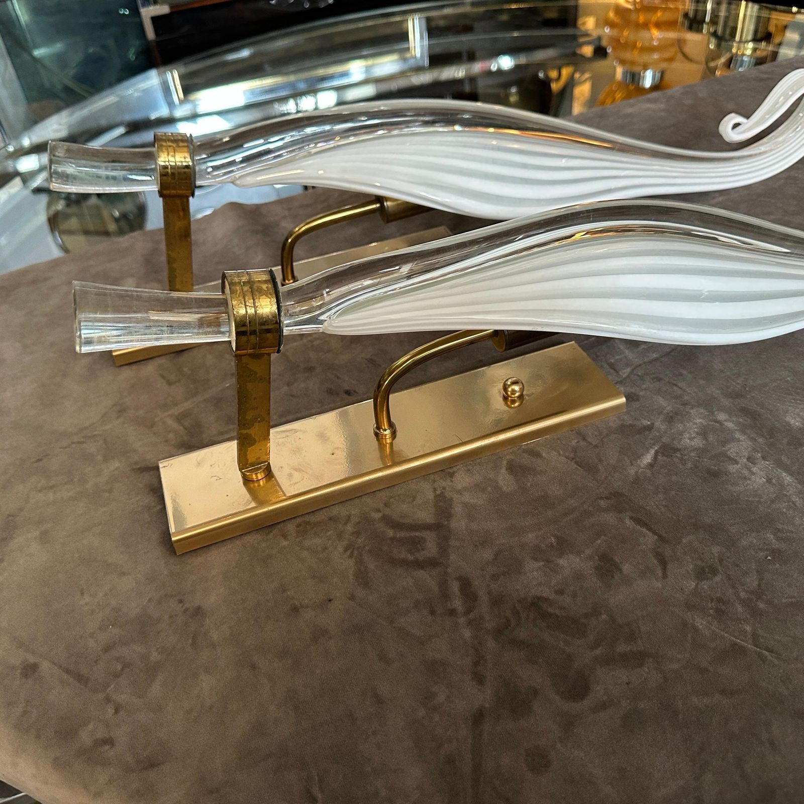 2354.0 A Pair Of 1970s Mid Century Modern Murano Glass Huge Wall Sconces By Franco Luce photo
