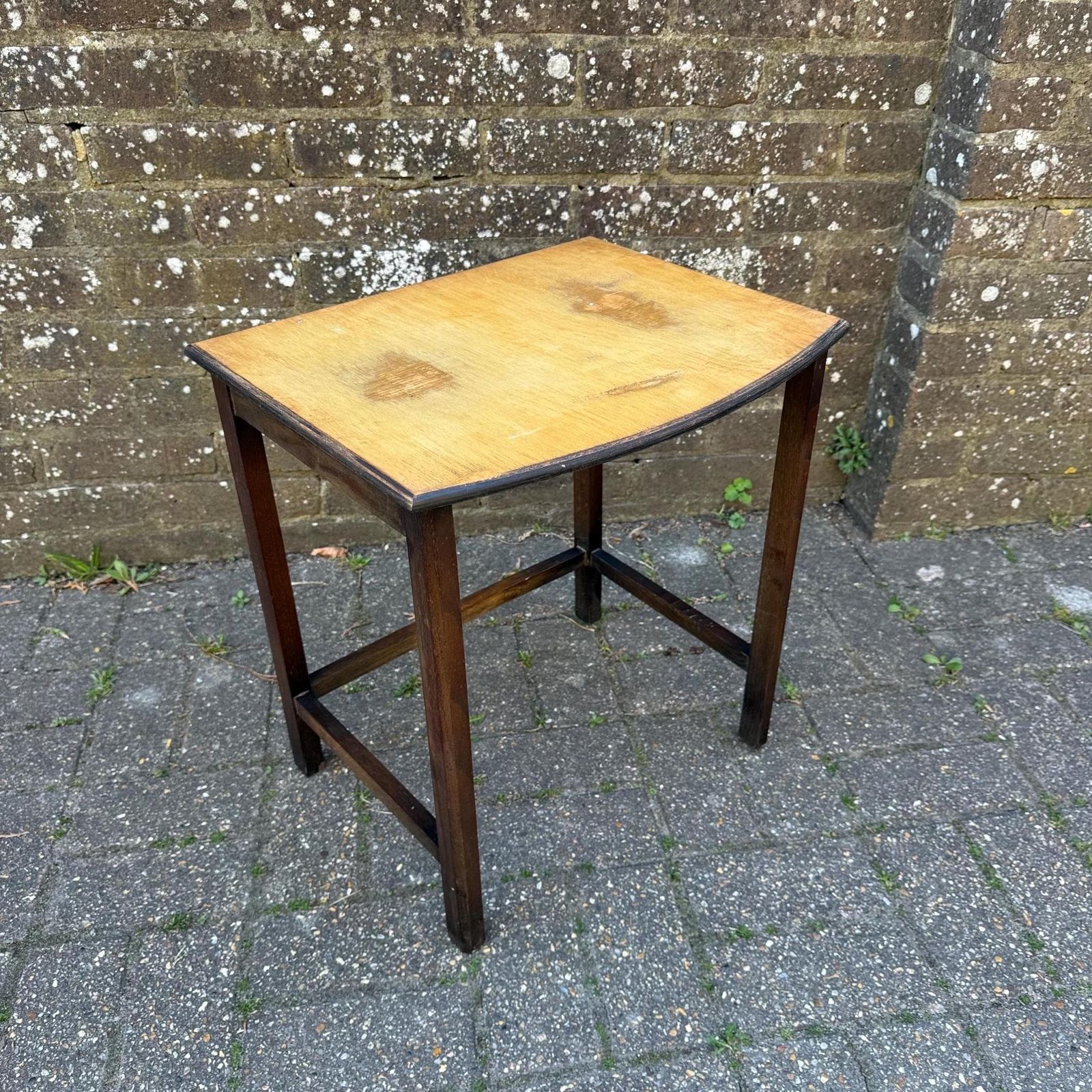 Unique Vintage Small Wooden Oak Table, Plant Stand, Retro Table With Stripped Top (31cm X 45cm X 31cm)