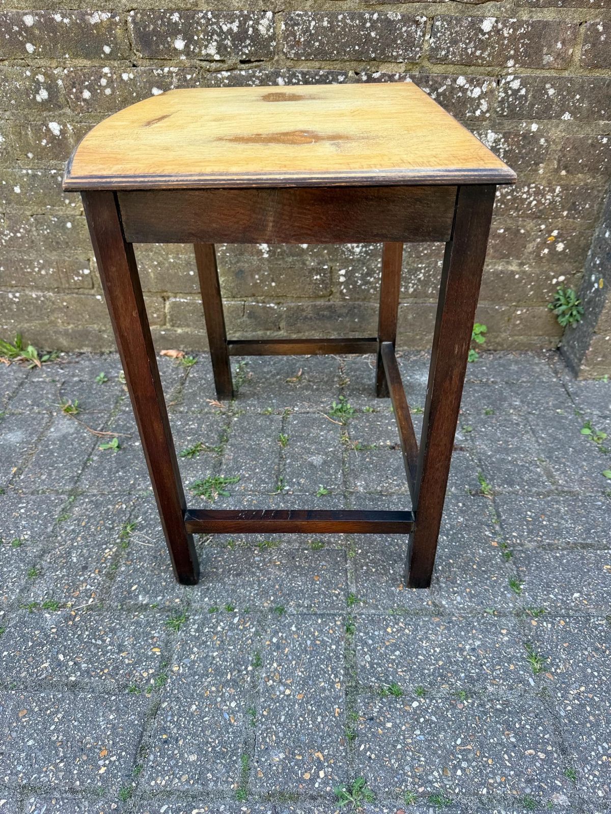 Unique Vintage Small Wooden Oak Table, Plant Stand, Retro Table With Stripped Top (31cm X 45cm X 31cm) photo buy