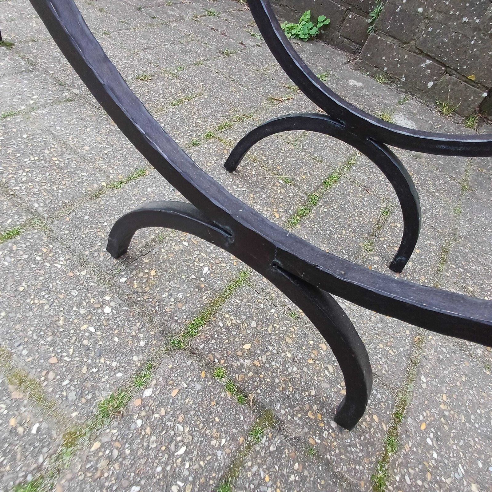 Pair Of Vintage Iron Log Holders 1980s 1990s Black Hand Forged Wrought Iron Fireplace Wood Storage Rustic Industrial Style photo for sale