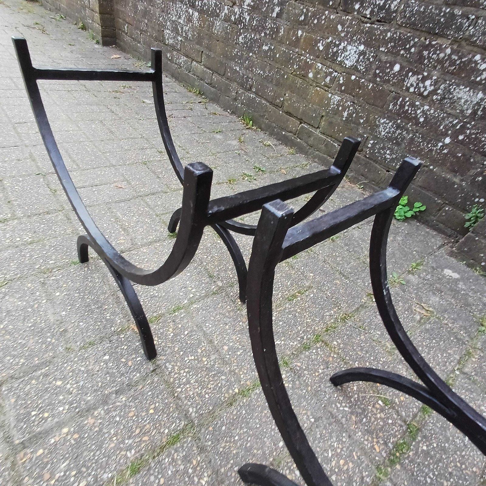 Pair Of Vintage Iron Log Holders 1980s 1990s Black Hand Forged Wrought Iron Fireplace Wood Storage Rustic Industrial Style photo vinterior